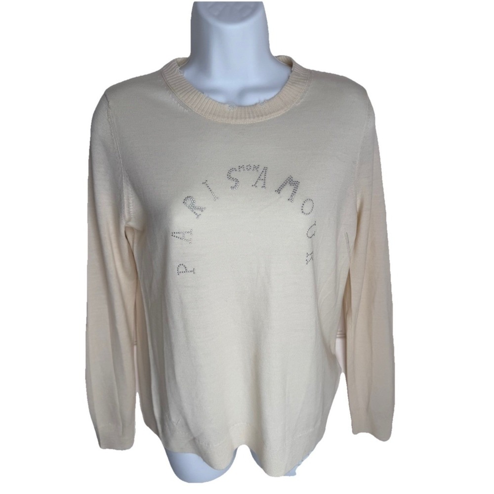 Zadig & Voltaire Miss Paris Strass Merino Wool Studded Sweater Cream Ivory S